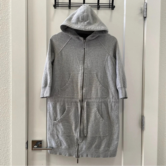 Norma Kamali Dress Sweatshirt Hoodie Dress Gray Drawstring Waist Pockets Size S - Picture 2 of 9